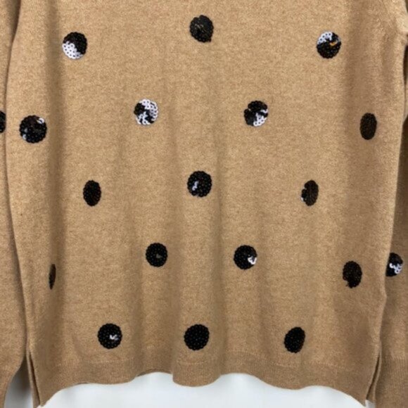J.Crew L Cashmere Sweater Beige Black Sequins Polka Dots - Picture 12 of 15